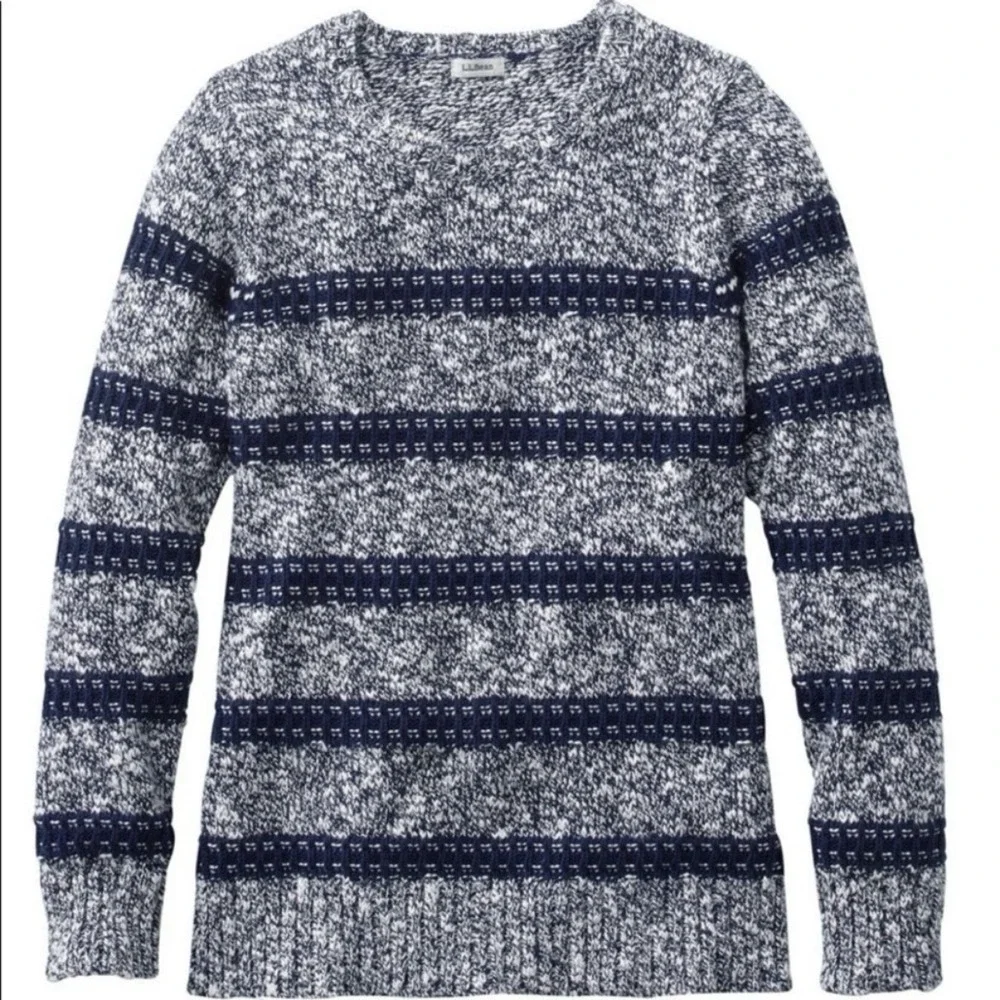 LL Bean‎ Blue Striped Cotton Ragg Crew Neck Pullover Sweater XL PETITE